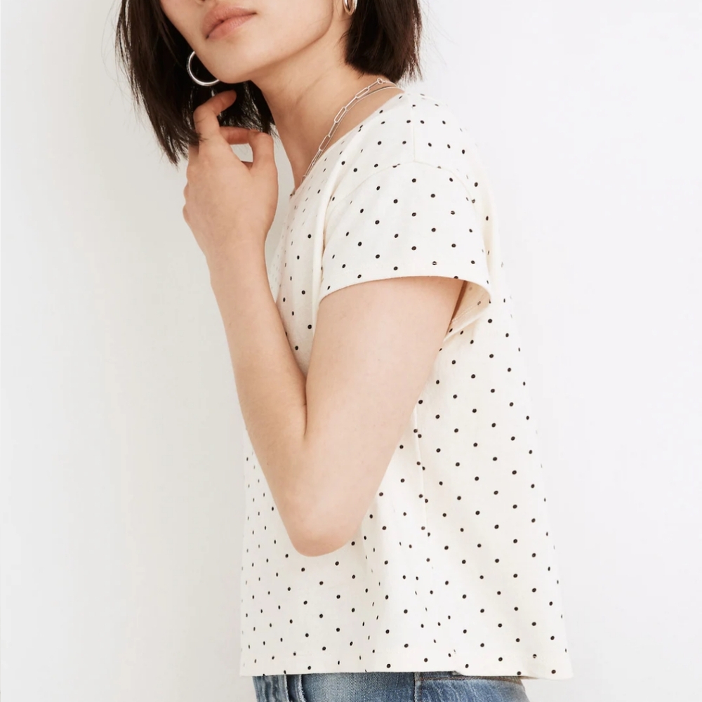 Madewell Cap-Sleeve Boxy Tee In Polka Dot Sz.S - Picture 2 of 9